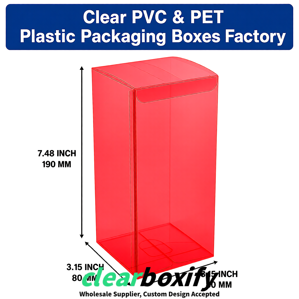 Red PPWR-ready PVC & PET Clear Boxes 80x80x80/120/140/190mm 70x70x160 mm Factory
