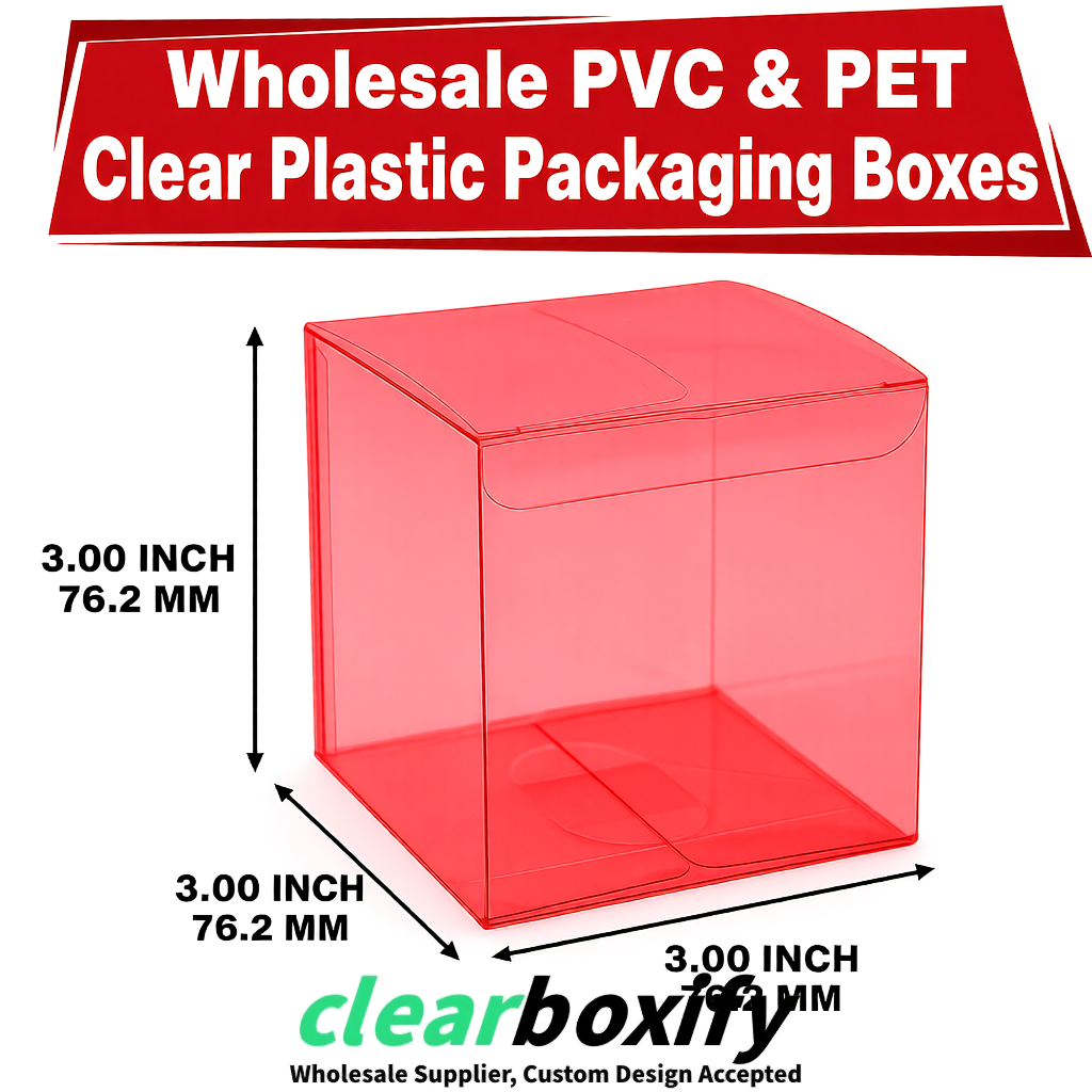 PPWR-Aligned Red Translucent PVC & PET Boxes 60x60x180mm 76x76x76mm 70x70x70/100/120mm