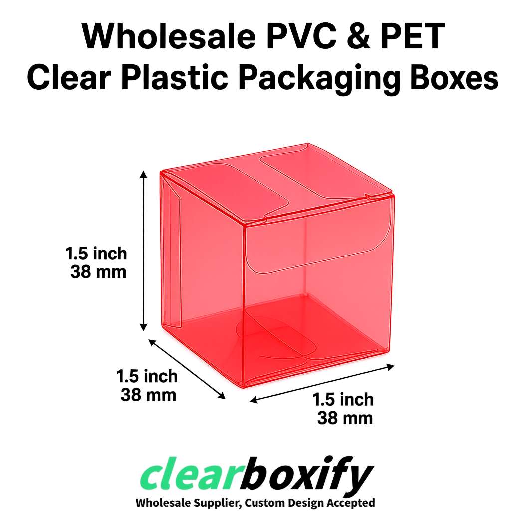 Red Clear PVC & PET Boxes 38x38x38, 40x40x40, 50x50x50/80mm