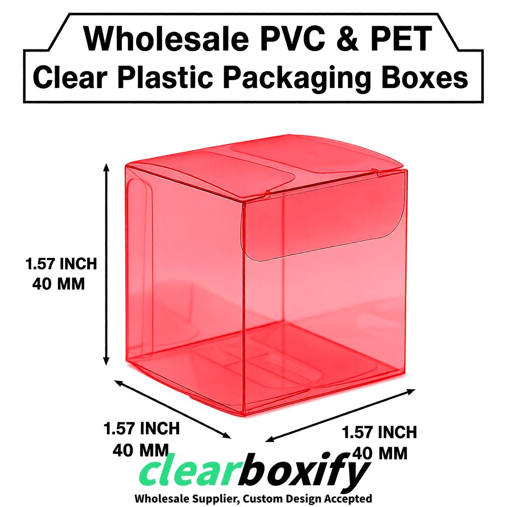 Red Clear PVC & PET Boxes 38x38x38, 40x40x40, 50x50x50/80mm