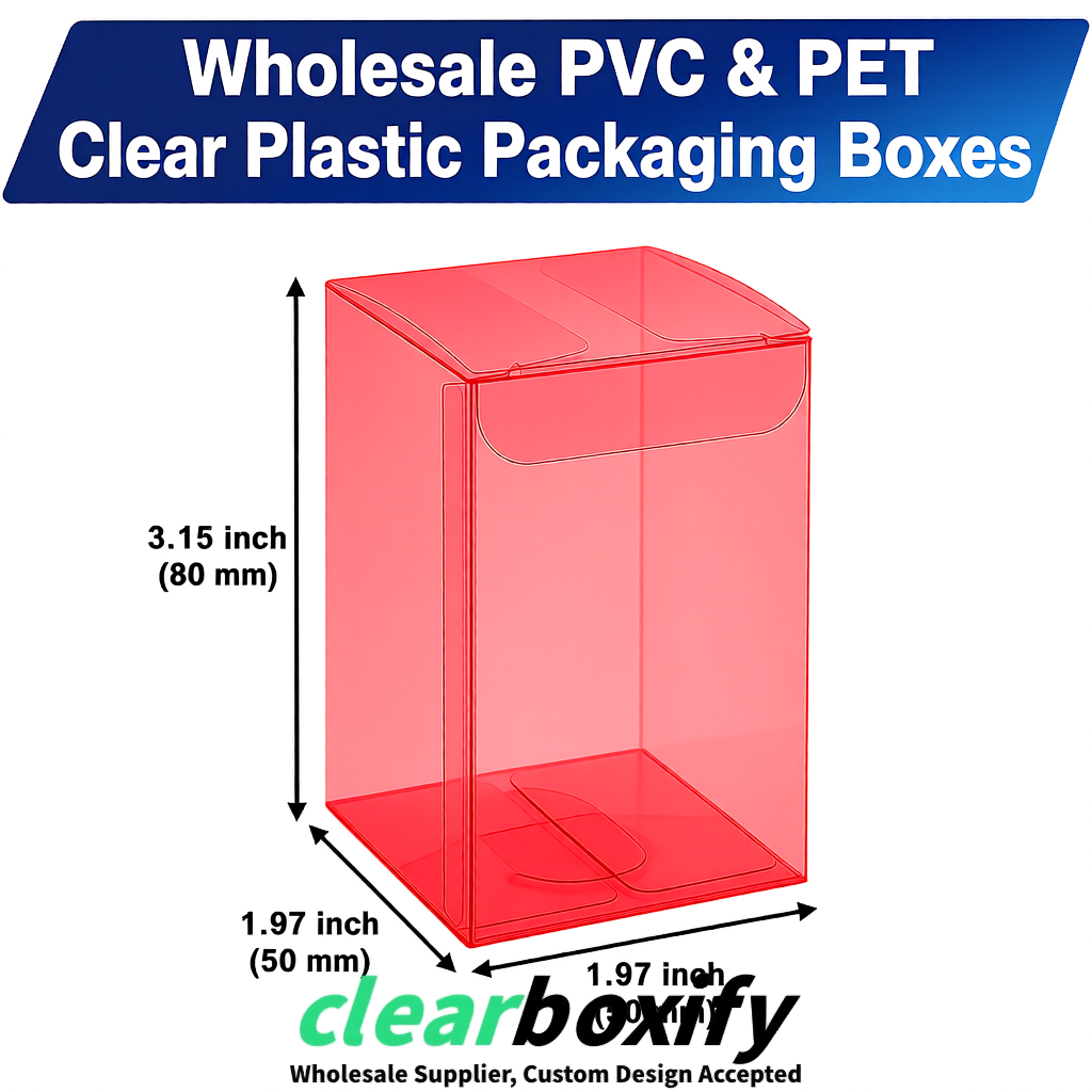 Red Clear PVC & PET Boxes 38x38x38, 40x40x40, 50x50x50/80mm