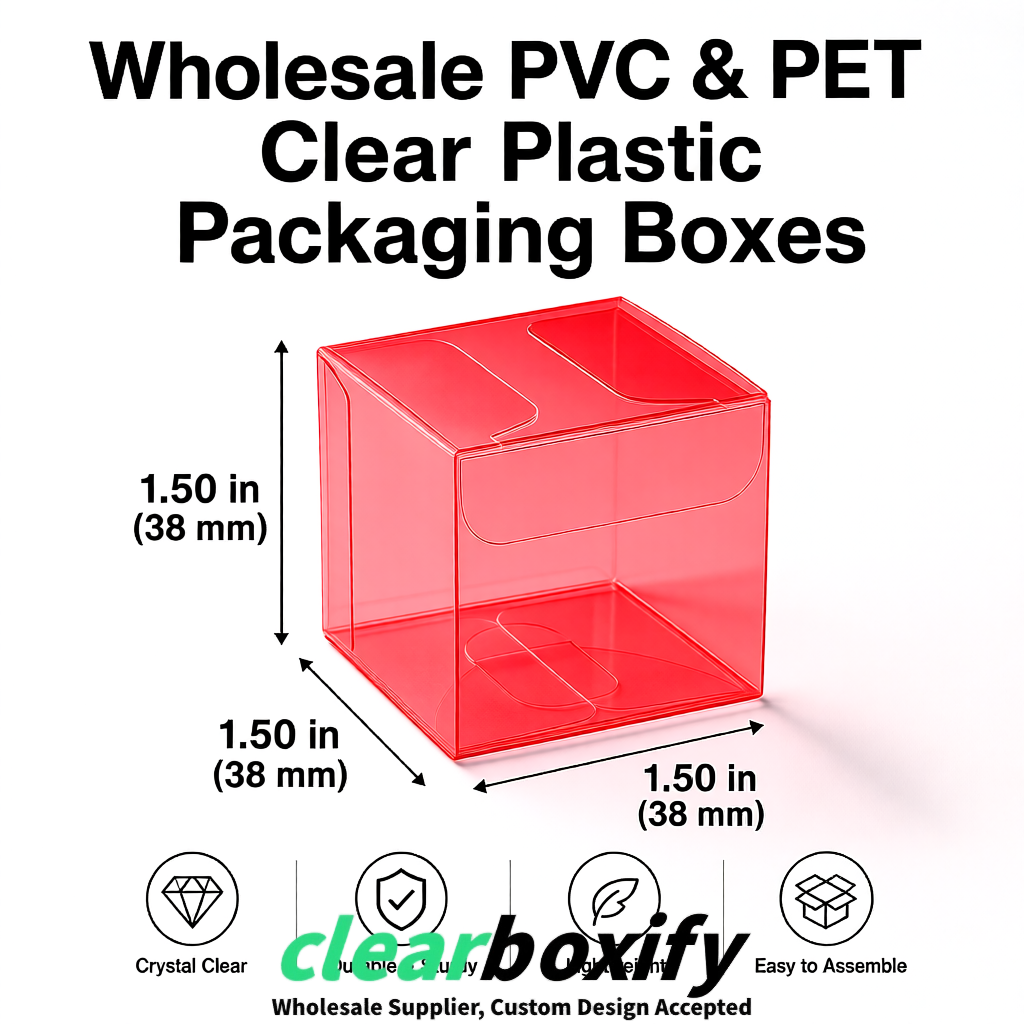 Red Clear PVC & PET Boxes 38x38x38, 40x40x40, 50x50x50/80mm