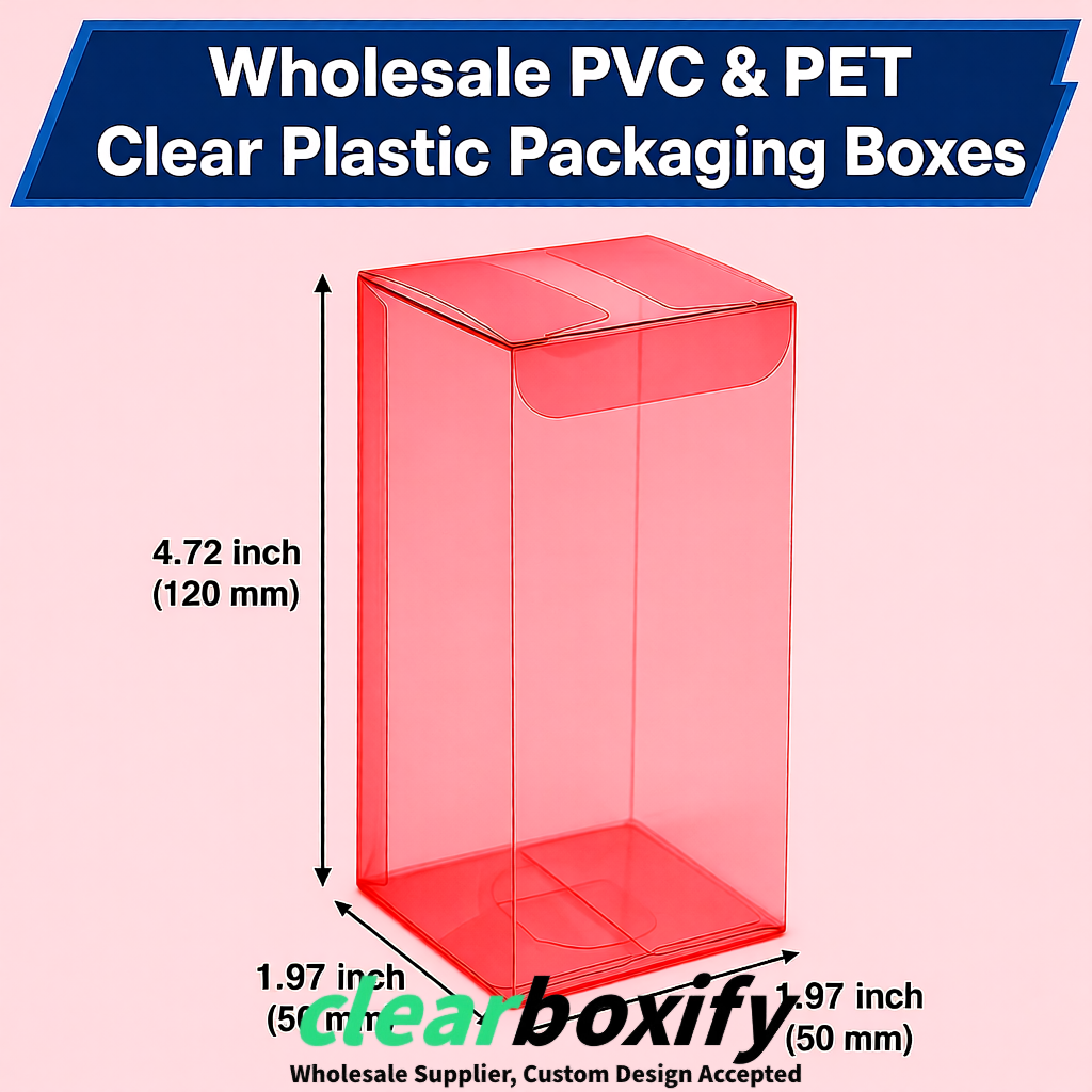 Red Wholesale Clear PVC & PET Boxes 50x50x120/150/200mm 60x60x60/120 mm