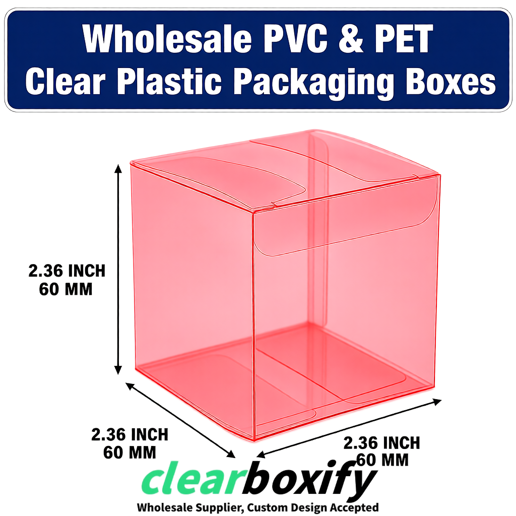 Red Wholesale Clear PVC & PET Boxes 50x50x120/150/200mm 60x60x60/120 mm