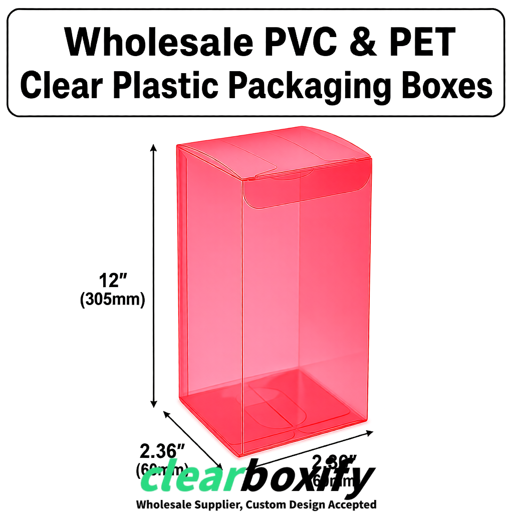 Red Wholesale Clear PVC & PET Boxes 50x50x120/150/200mm 60x60x60/120 mm