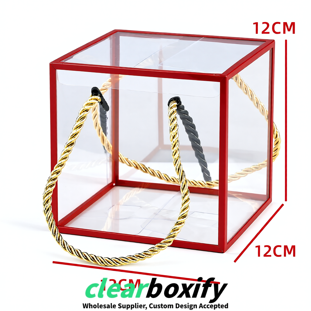 Red Private Label Clear PVC, PP, PET Tote Bags & Handbags Wholesale