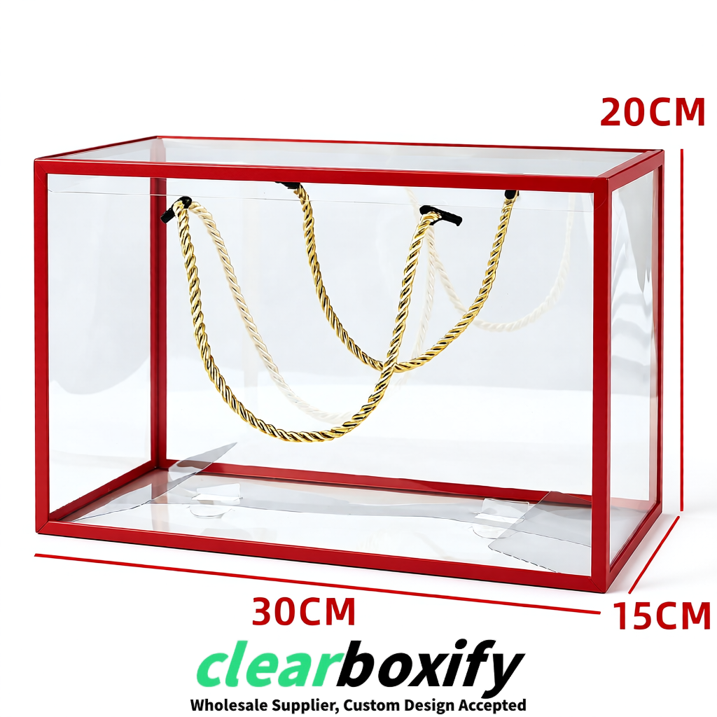 Red Private Label Clear PVC, PP, PET Tote Bags & Handbags Wholesale