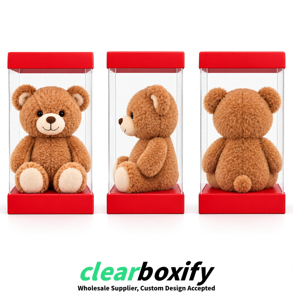 Red Clear Toy Display Boxes with White Base & Top | Wholesale Bulk Packaging