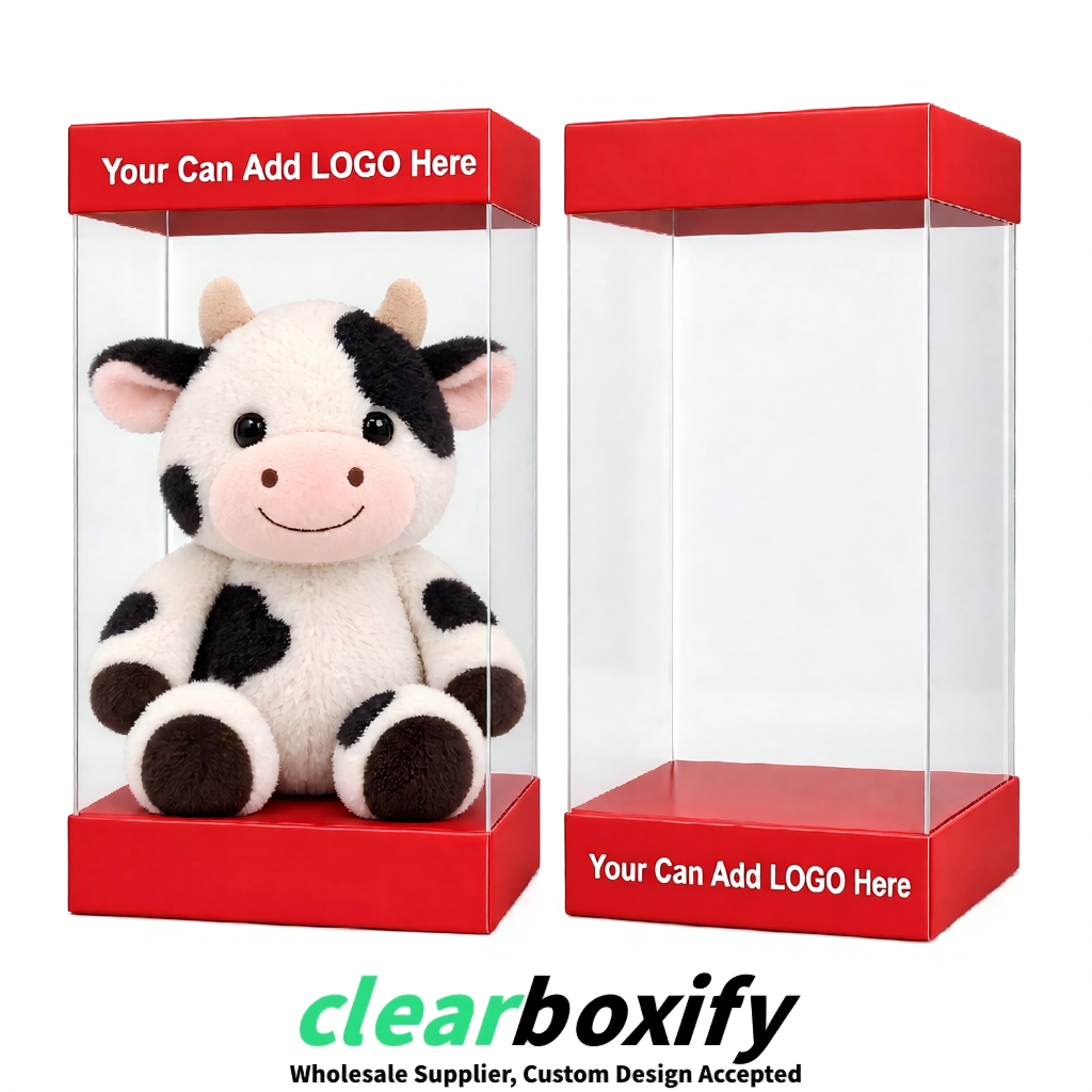 Red Clear Toy Display Boxes with White Base & Top | Wholesale Bulk Packaging