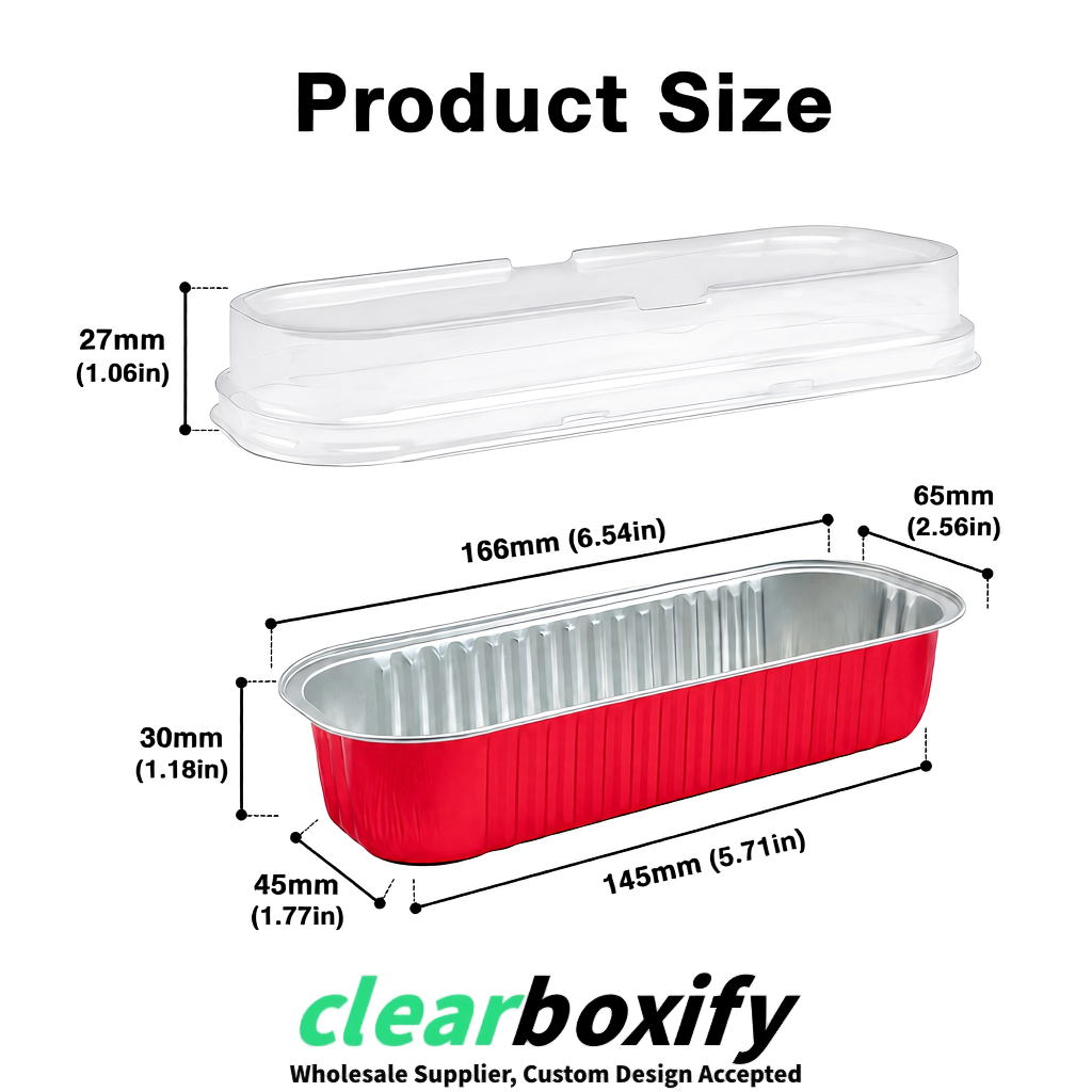 Red Mini Loaf Pans with Clear Lids 6.8oz Rectangular Aluminum Foil Baking Pans Supplier