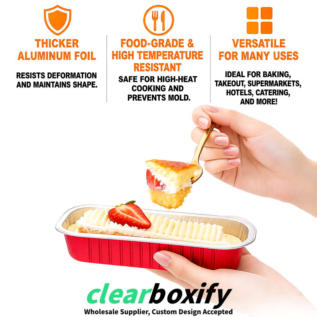 Red Mini Loaf Pans with Clear Lids 6.8oz Rectangular Aluminum Foil Baking Pans Supplier
