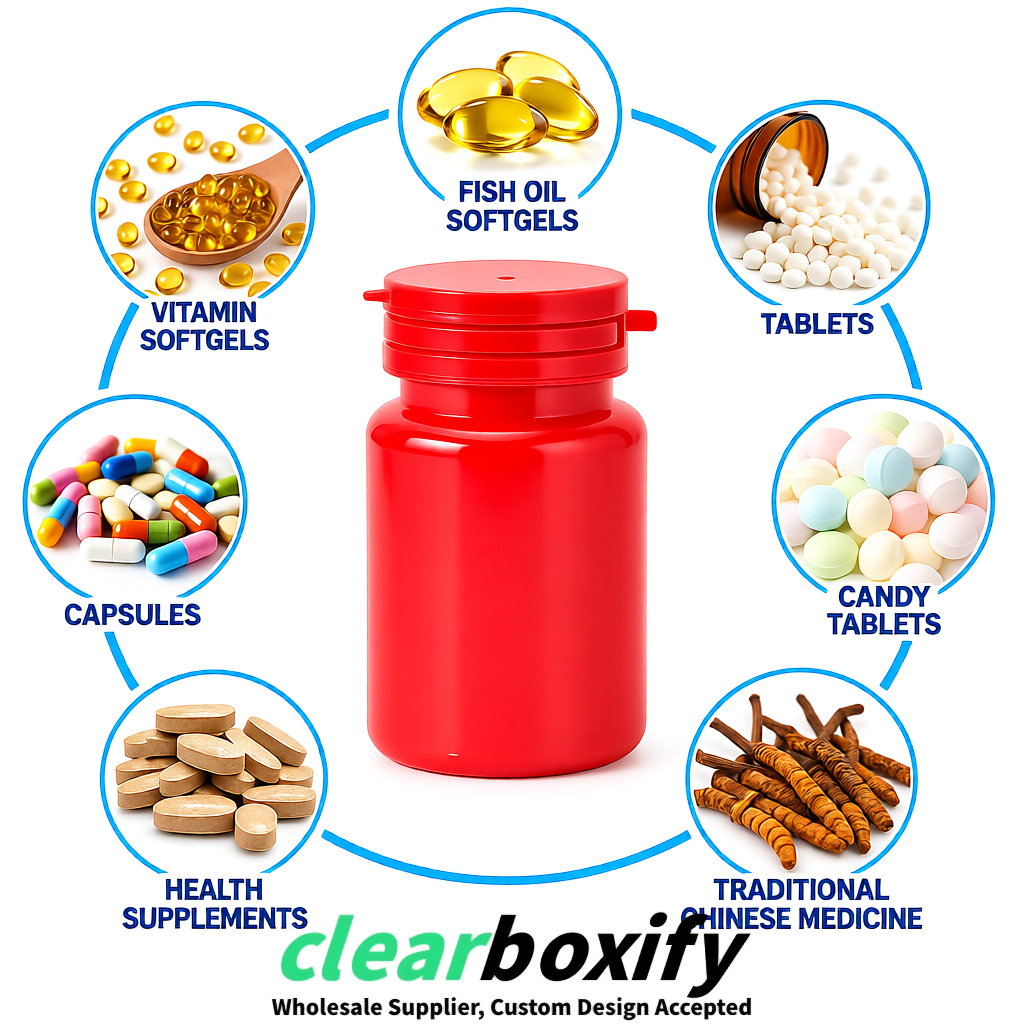 80ml Red Plastic Supplement Bottle for Capsules & Pills, TCM & Softgels