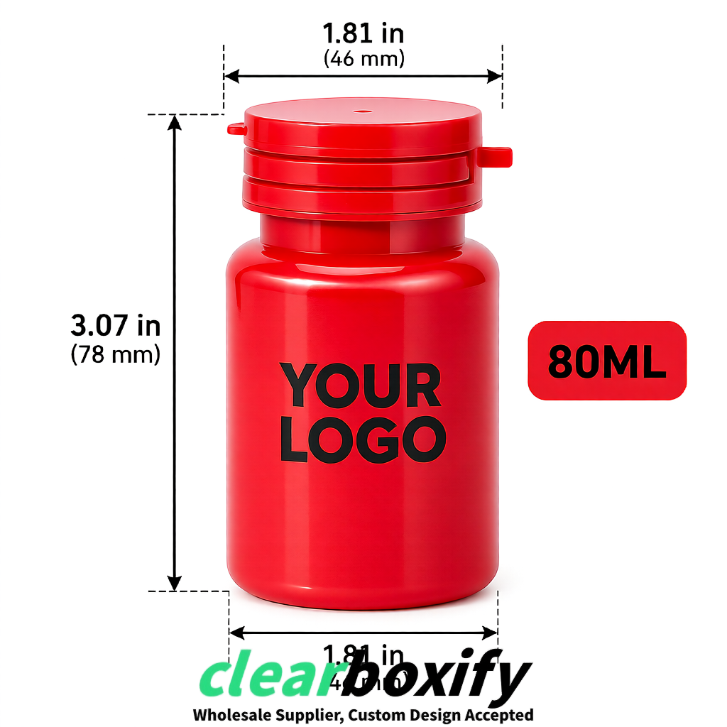 80ml Red Plastic Supplement Bottle for Capsules & Pills, TCM & Softgels