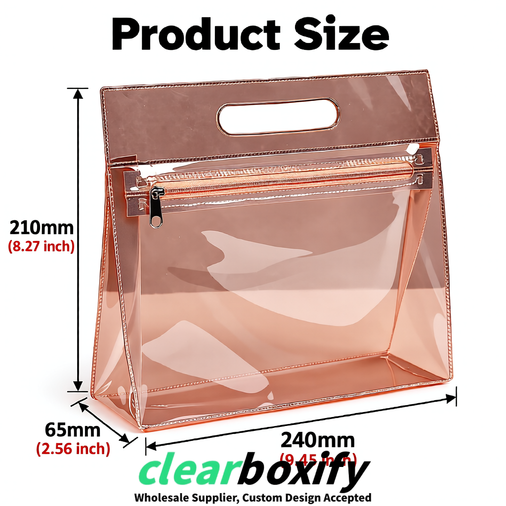 Rose Gold EVA/PVC Cosmetic Bags | OEM/ODM Clear Zipper Makeup Pouches