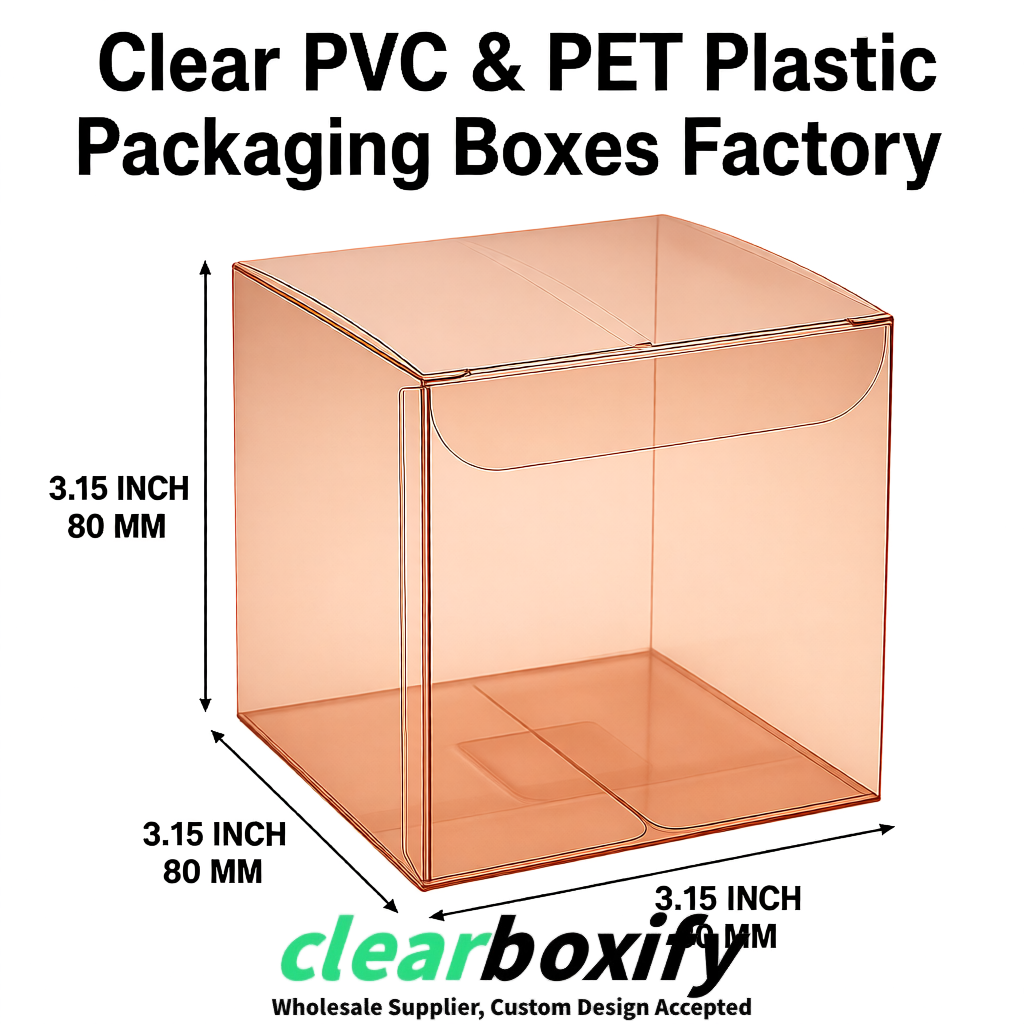 Rose Gold PPWR-ready PVC & PET Clear Boxes 80x80x80/120/140/190mm 70x70x160 mm Factory