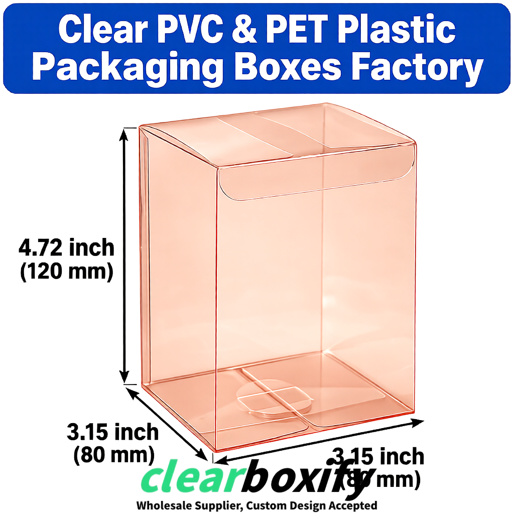 Rose Gold PPWR-ready PVC & PET Clear Boxes 80x80x80/120/140/190mm 70x70x160 mm Factory