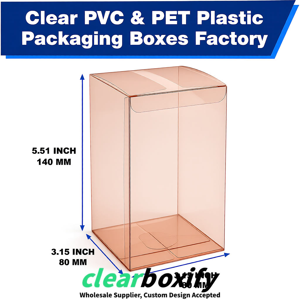Rose Gold PPWR-ready PVC & PET Clear Boxes 80x80x80/120/140/190mm 70x70x160 mm Factory