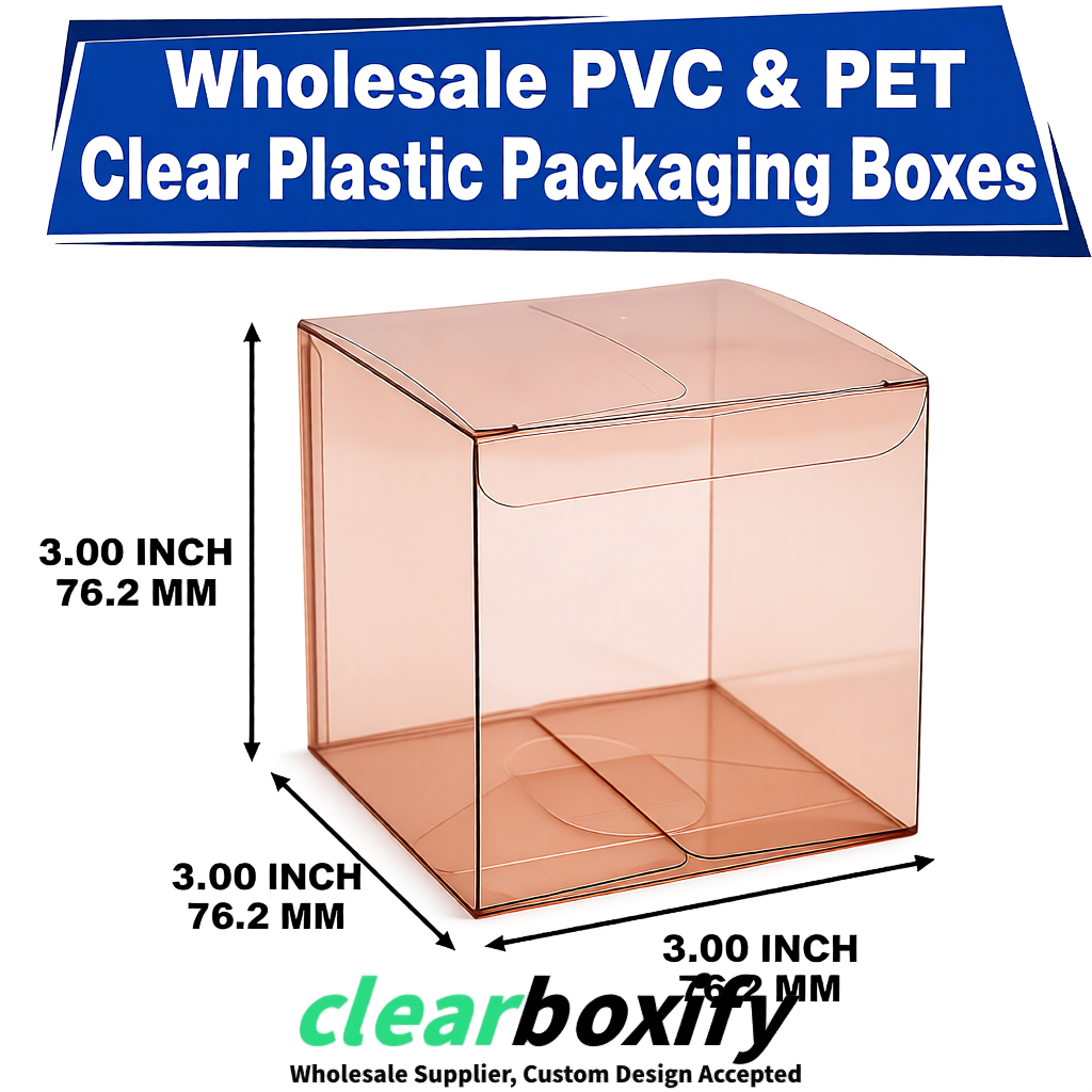 PPWR-Aligned Rose Gold Translucent PVC & PET Boxes 60x60x180mm 76x76x76mm 70x70x70/100/120mm