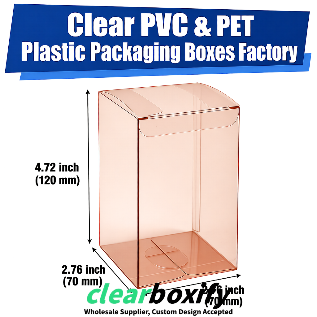 PPWR-Aligned Rose Gold Translucent PVC & PET Boxes 60x60x180mm 76x76x76mm 70x70x70/100/120mm