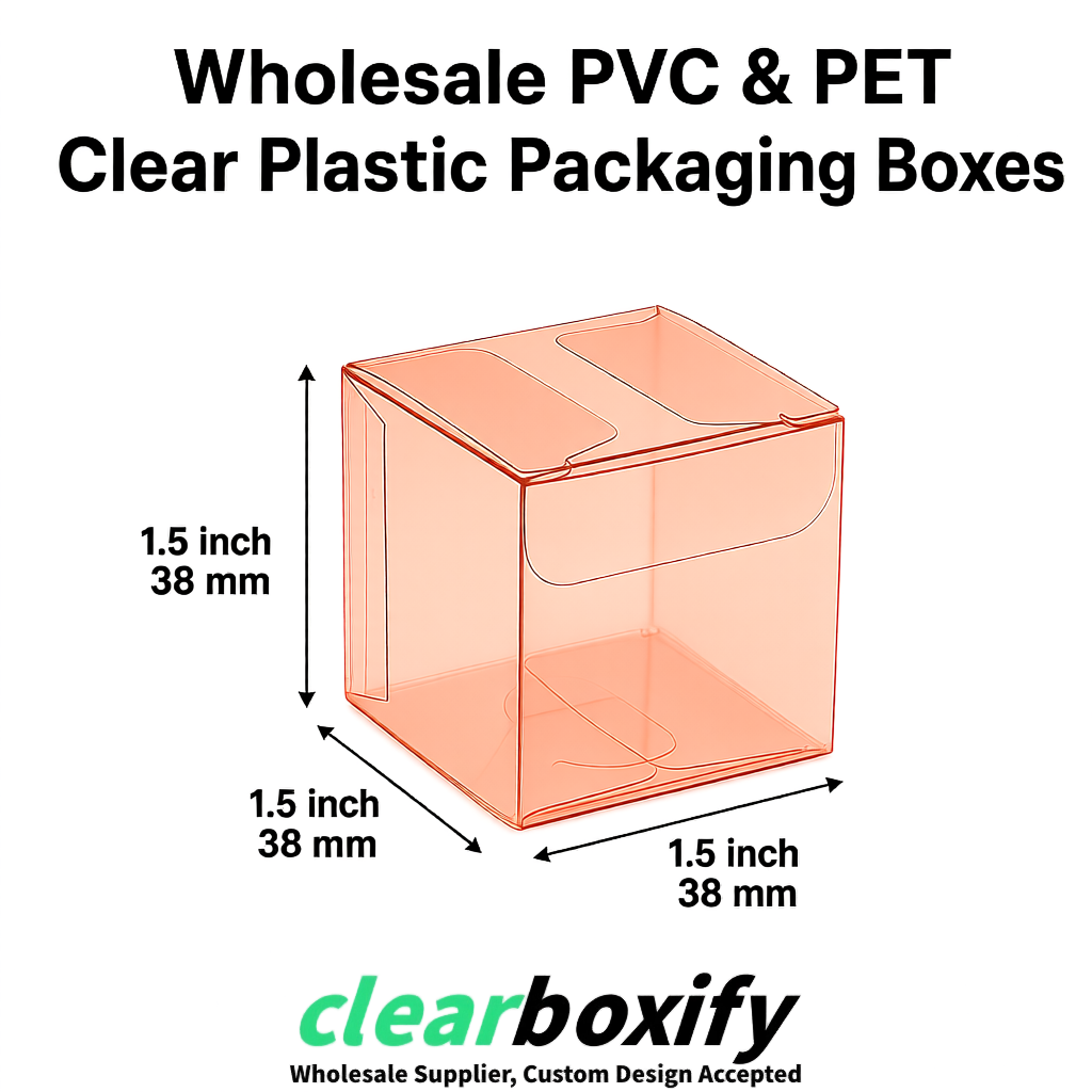 Rose Gold Clear PVC & PET Boxes 38x38x38, 40x40x40, 50x50x50/80mm
