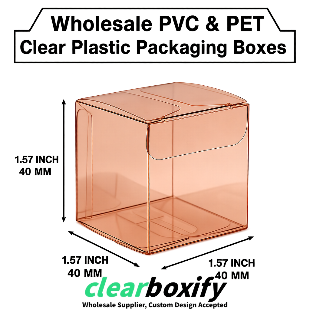 Rose Gold Clear PVC & PET Boxes 38x38x38, 40x40x40, 50x50x50/80mm