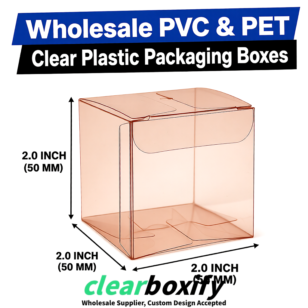 Rose Gold Clear PVC & PET Boxes 38x38x38, 40x40x40, 50x50x50/80mm