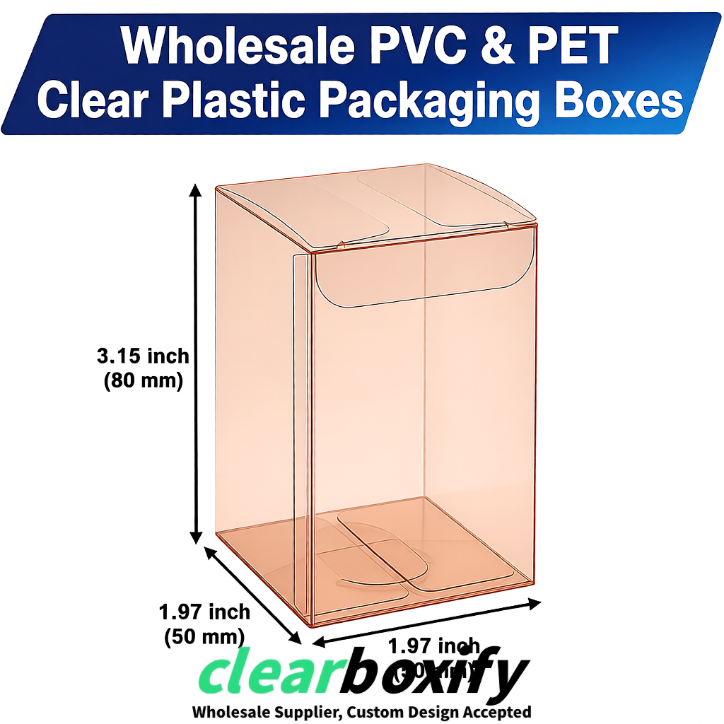 Rose Gold Clear PVC & PET Boxes 38x38x38, 40x40x40, 50x50x50/80mm