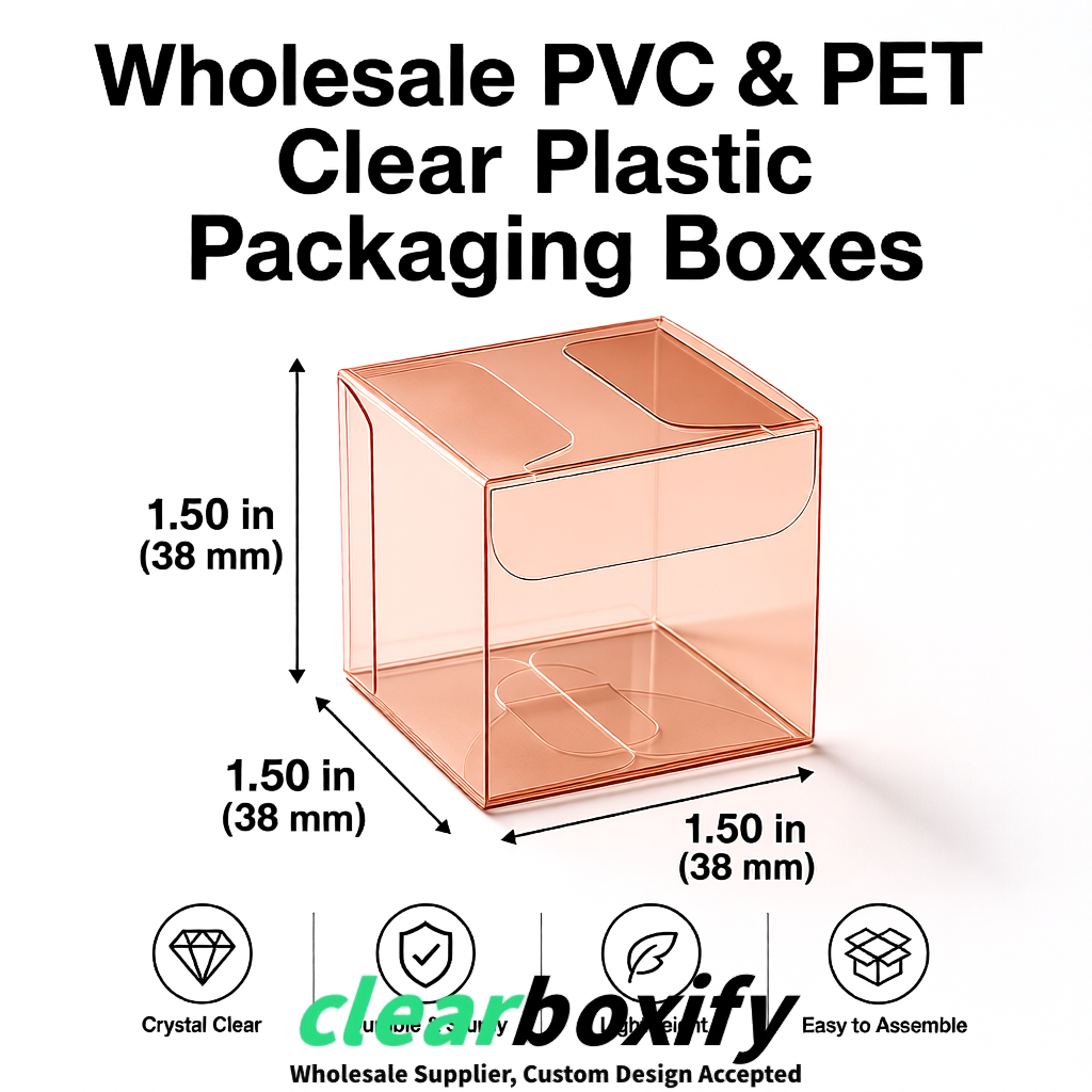 Rose Gold Clear PVC & PET Boxes 38x38x38, 40x40x40, 50x50x50/80mm
