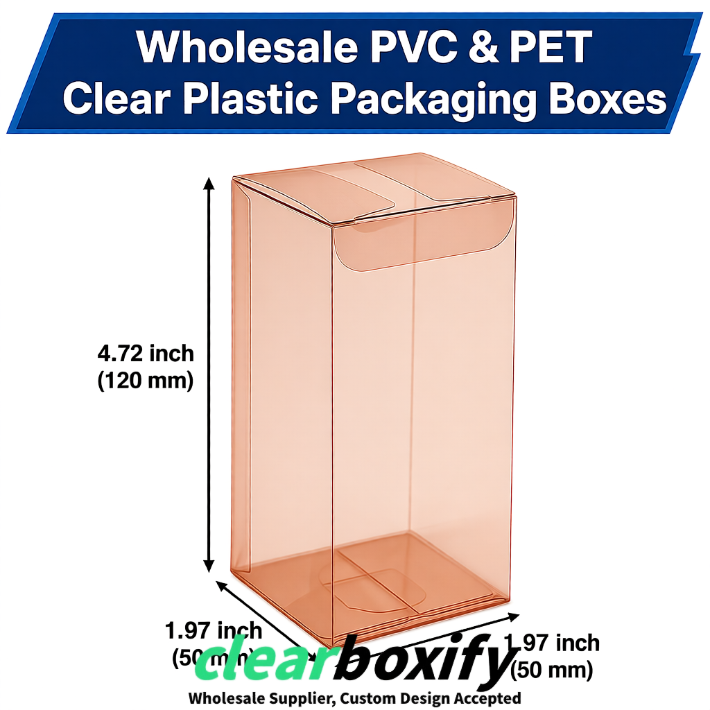 Rose Gold Wholesale Clear PVC & PET Boxes 50x50x120/150/200mm 60x60x60/120 mm