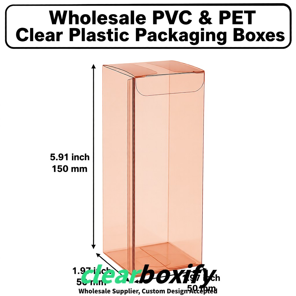 Rose Gold Wholesale Clear PVC & PET Boxes 50x50x120/150/200mm 60x60x60/120 mm