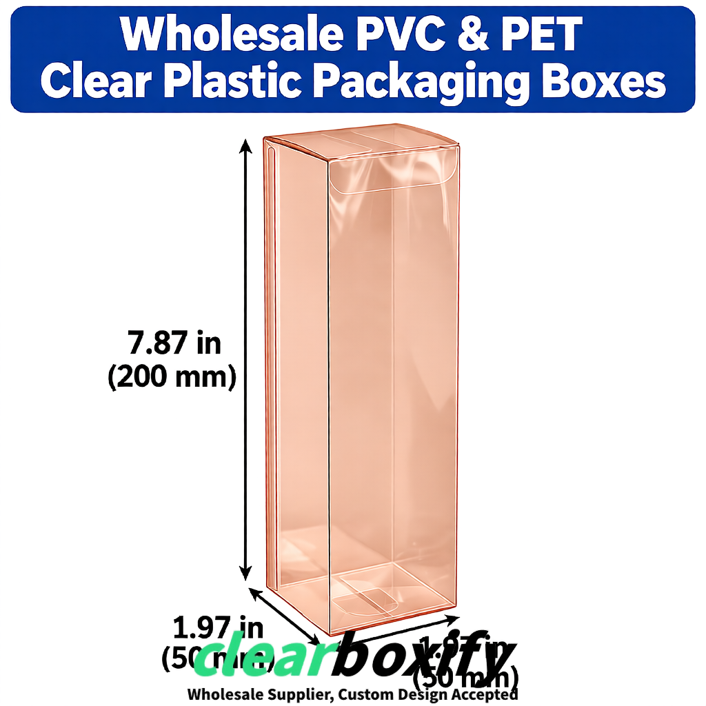 Rose Gold Wholesale Clear PVC & PET Boxes 50x50x120/150/200mm 60x60x60/120 mm