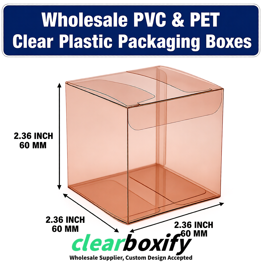 Rose Gold Wholesale Clear PVC & PET Boxes 50x50x120/150/200mm 60x60x60/120 mm