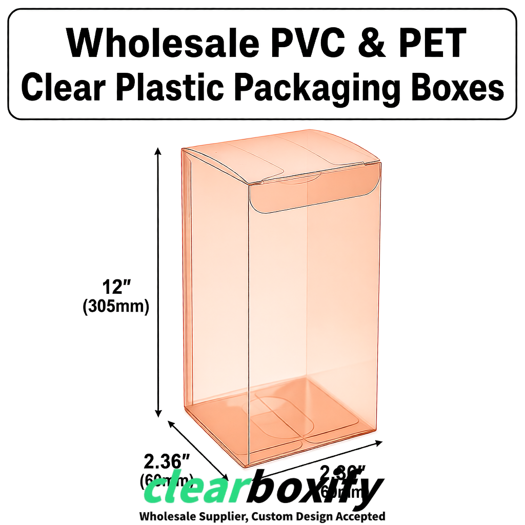 Rose Gold Wholesale Clear PVC & PET Boxes 50x50x120/150/200mm 60x60x60/120 mm