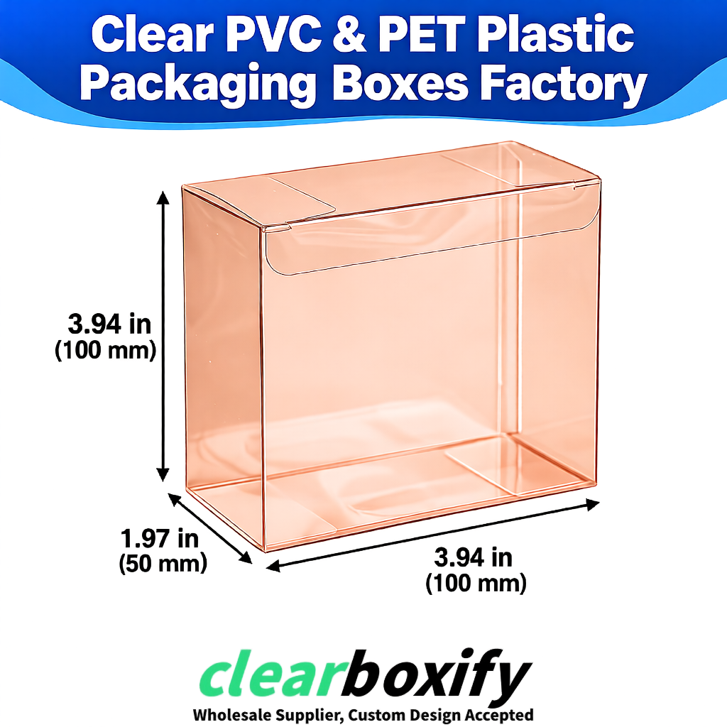 Wholesale Rose Gold Clear PVC & PET Boxes 90x90x90mm 100x100x30/50/100mm