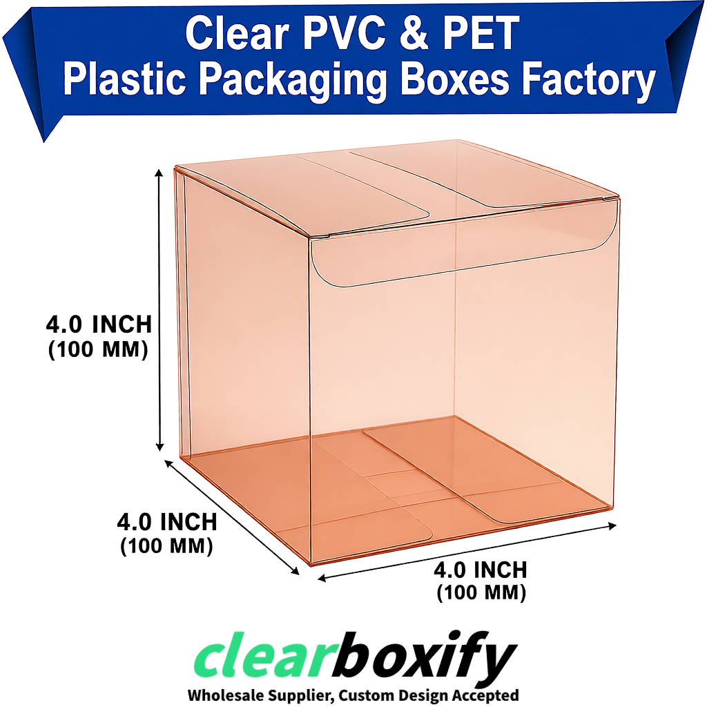 Wholesale Rose Gold Clear PVC & PET Boxes 90x90x90mm 100x100x30/50/100mm