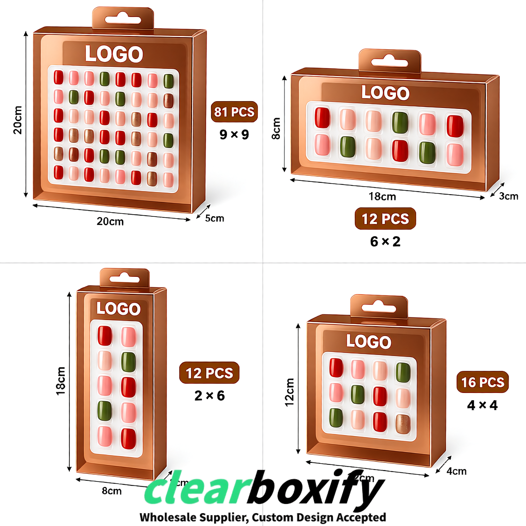Rose Gold Clear Press-on Nails Box with Hanging Hook | Plastic PVC PP PET Packaging
