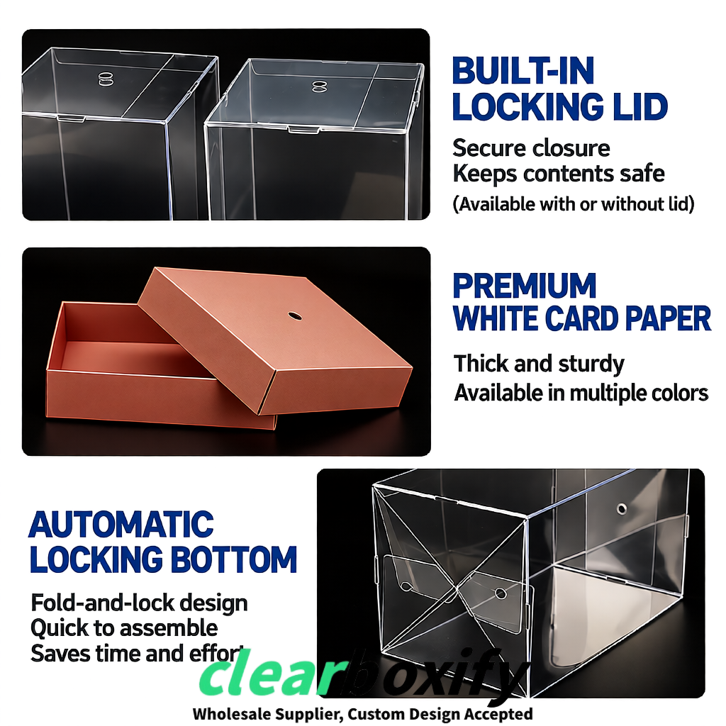 Rose Gold Clear Toy Display Boxes with White Base & Top | Wholesale Bulk Packaging