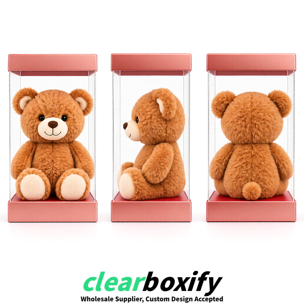 Rose Gold Clear Toy Display Boxes with White Base & Top | Wholesale Bulk Packaging