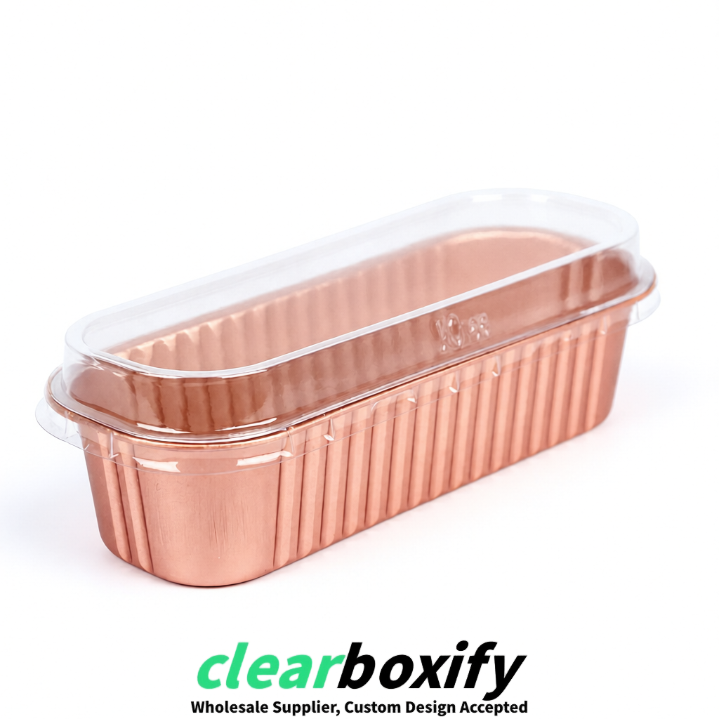 Rose Gold Mini Loaf Pans with Clear Lids 6.8oz Rectangular Aluminum Foil Baking Pans Supplier