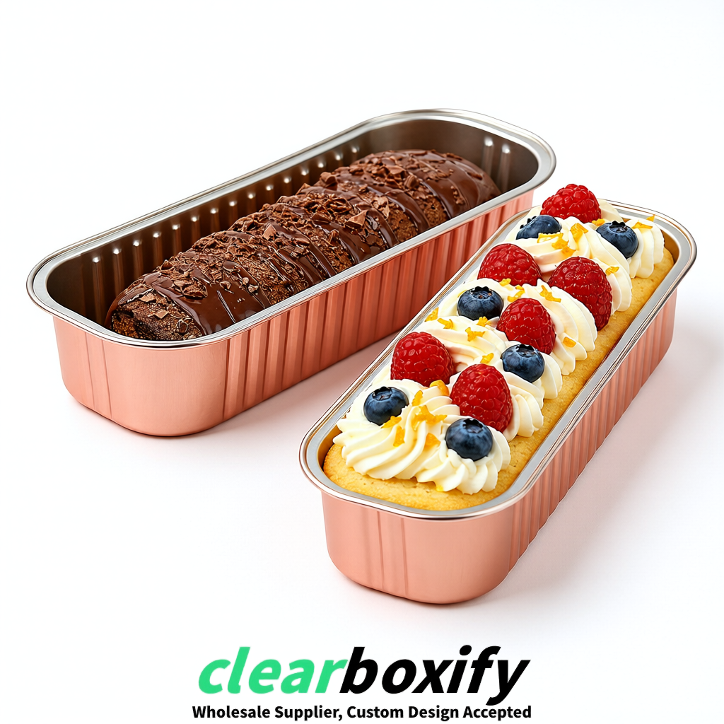 Rose Gold Mini Loaf Pans with Clear Lids 6.8oz Rectangular Aluminum Foil Baking Pans Supplier