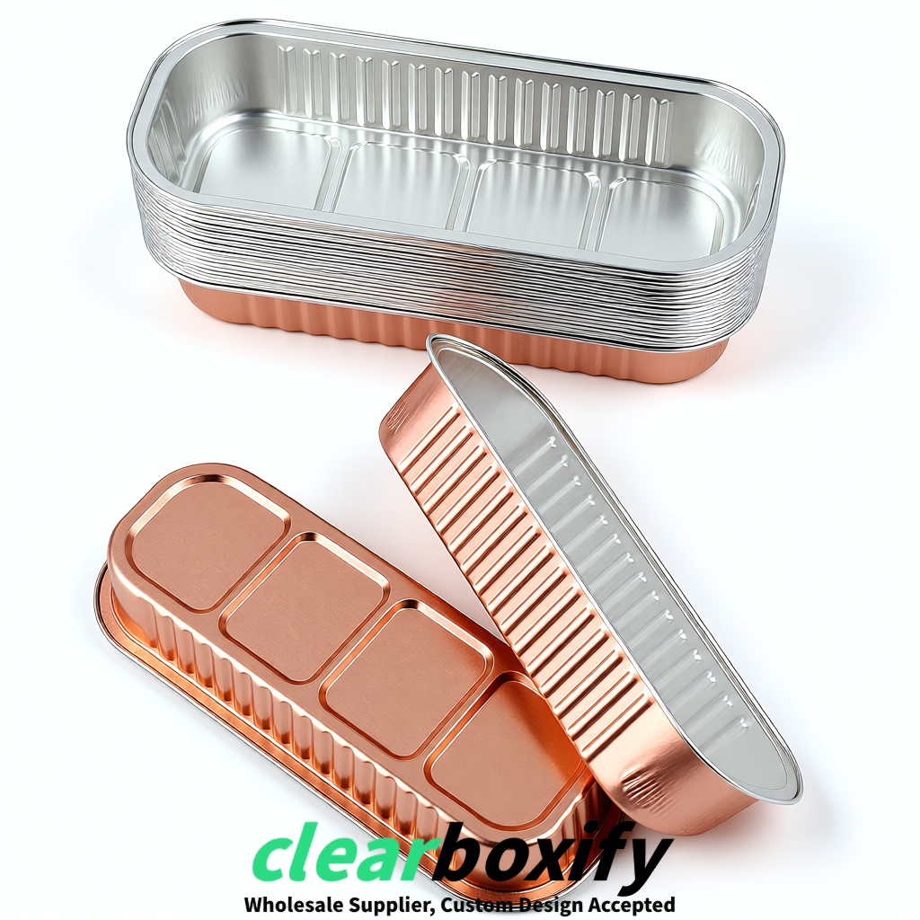 Rose Gold Mini Loaf Pans with Clear Lids 6.8oz Rectangular Aluminum Foil Baking Pans Supplier