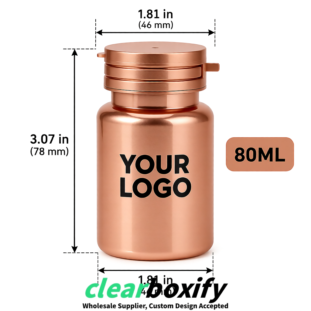 80ml Rose Gold Plastic Supplement Bottle for Capsules & Pills, TCM & Softgels