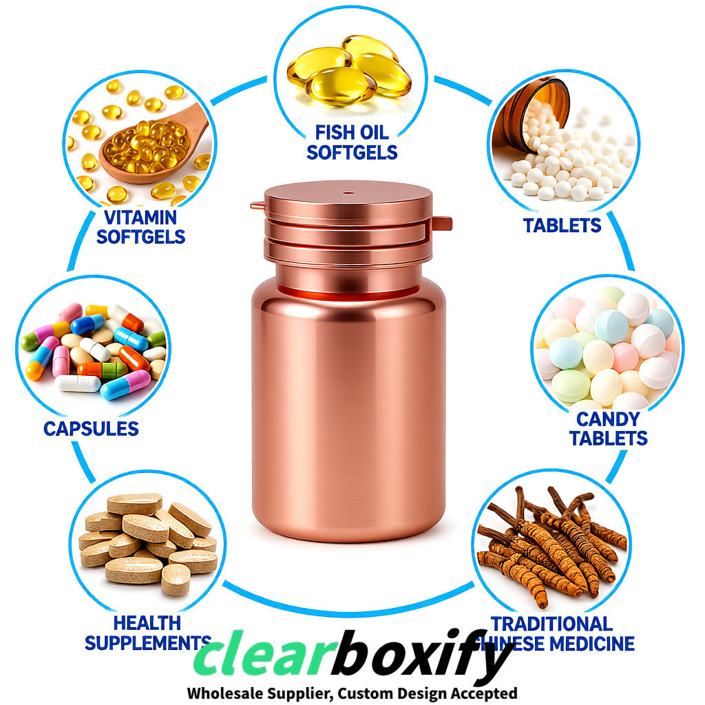 80ml Rose Gold Plastic Supplement Bottle for Capsules & Pills, TCM & Softgels