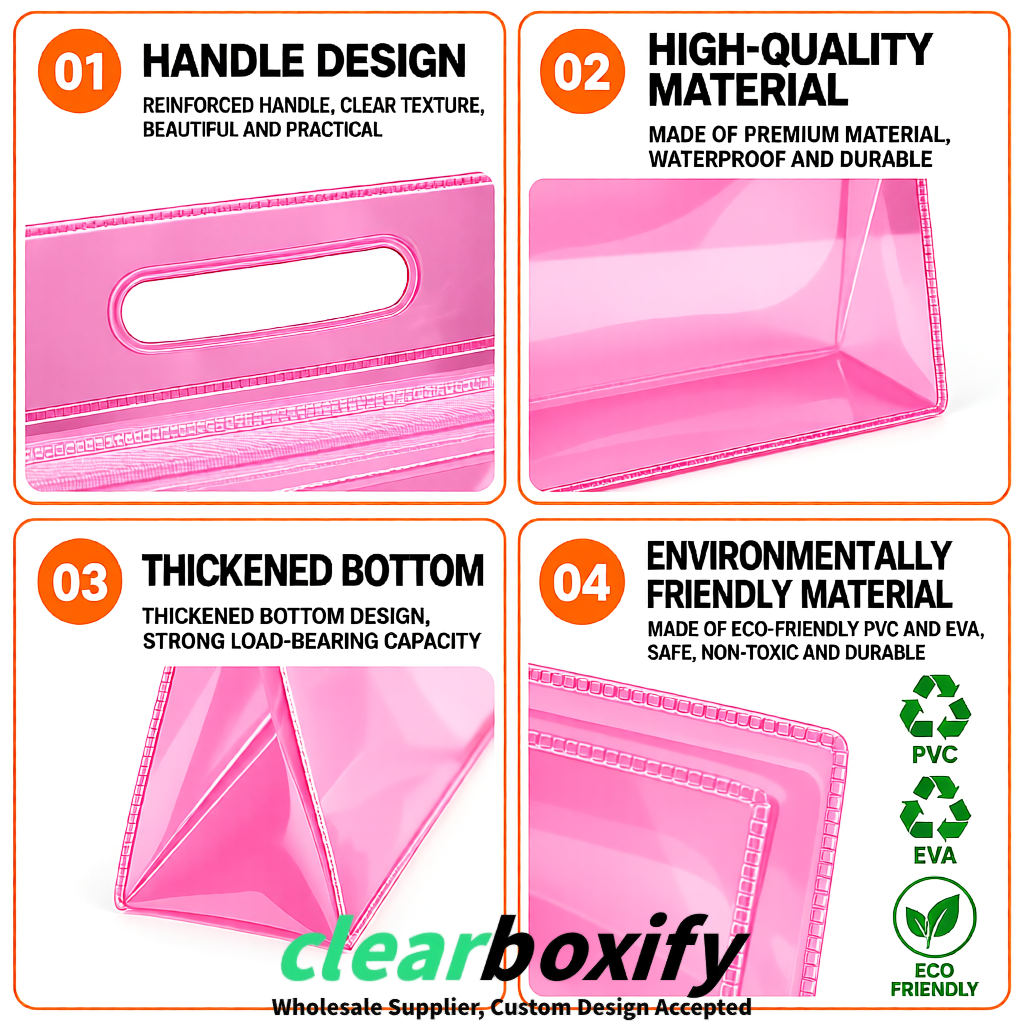Rose Pink EVA/PVC Cosmetic Bags | OEM/ODM Clear Zipper Makeup Pouches