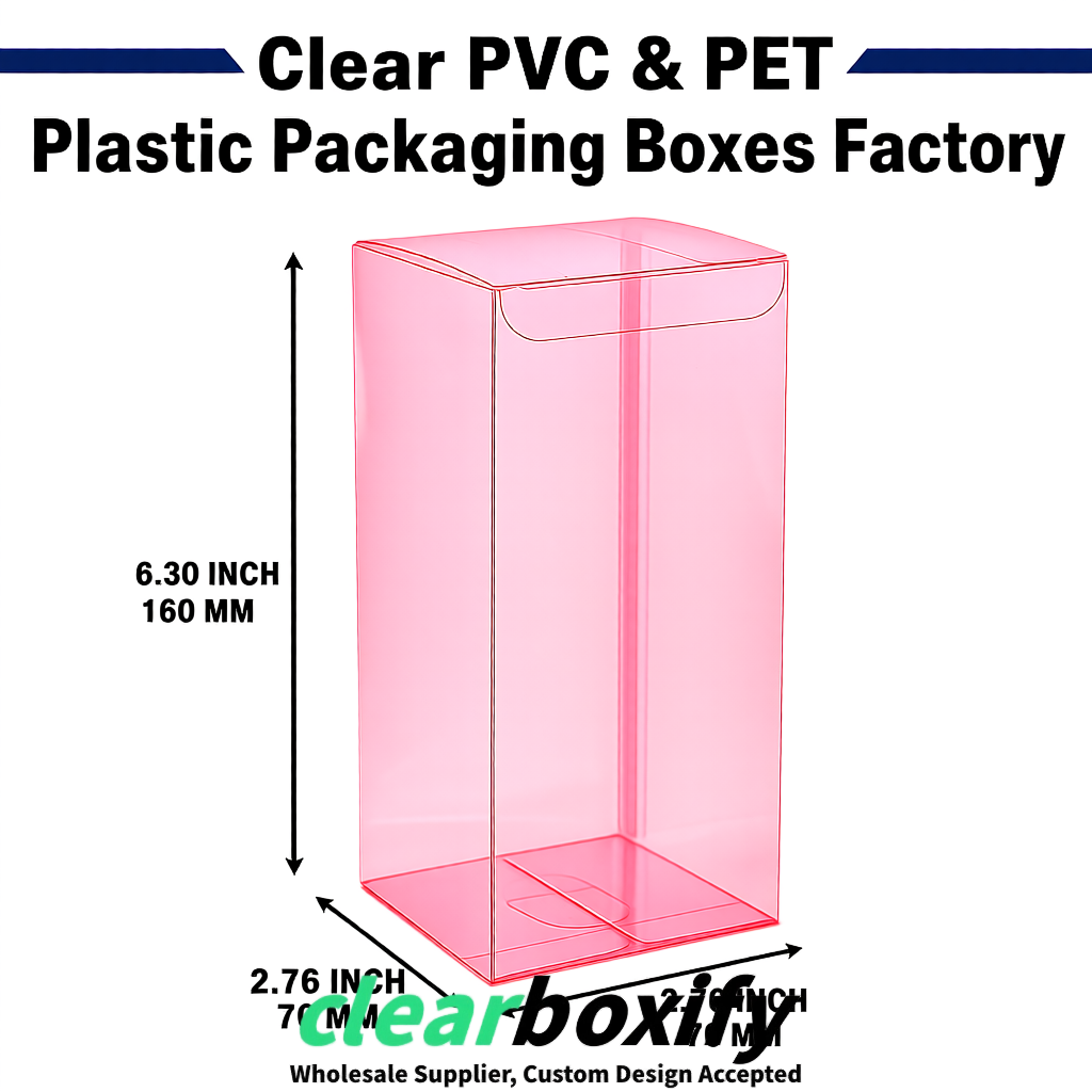 Rose Pink PPWR-ready PVC & PET Clear Boxes 80x80x80/120/140/190mm 70x70x160 mm Factory