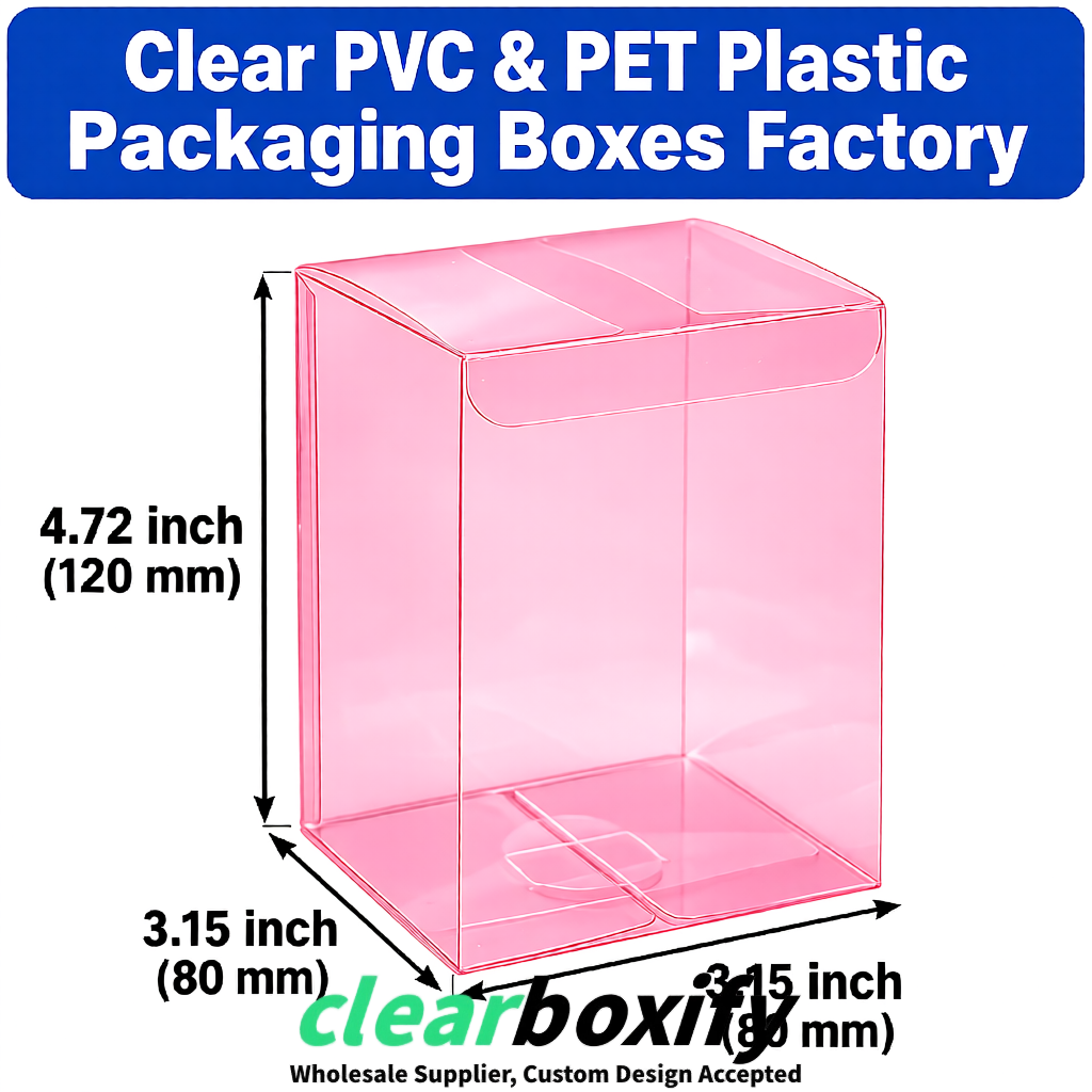 Rose Pink PPWR-ready PVC & PET Clear Boxes 80x80x80/120/140/190mm 70x70x160 mm Factory