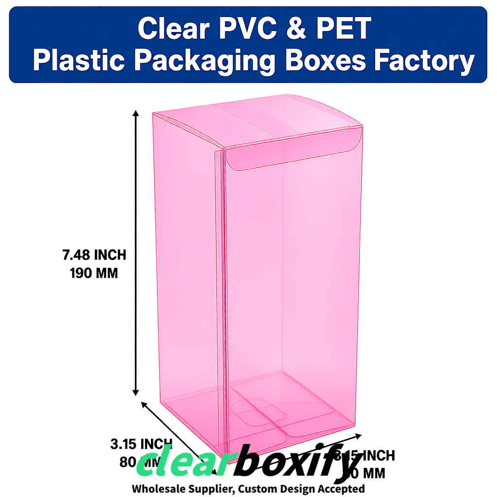 Rose Pink PPWR-ready PVC & PET Clear Boxes 80x80x80/120/140/190mm 70x70x160 mm Factory