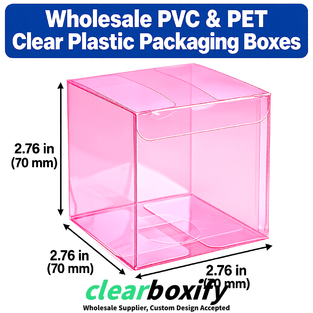 PPWR-Aligned Rose Pink Translucent PVC & PET Boxes 60x60x180mm 76x76x76mm 70x70x70/100/120mm