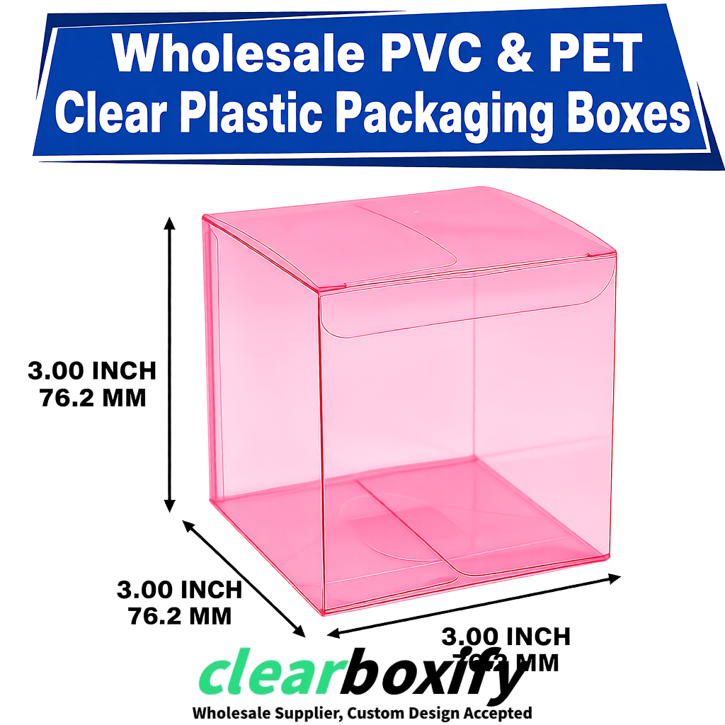 PPWR-Aligned Rose Pink Translucent PVC & PET Boxes 60x60x180mm 76x76x76mm 70x70x70/100/120mm