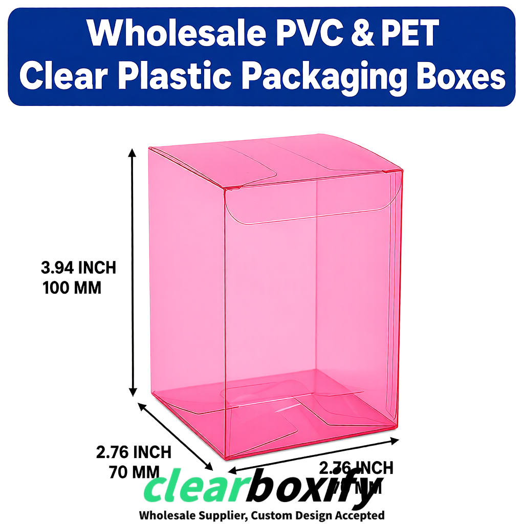 PPWR-Aligned Rose Pink Translucent PVC & PET Boxes 60x60x180mm 76x76x76mm 70x70x70/100/120mm